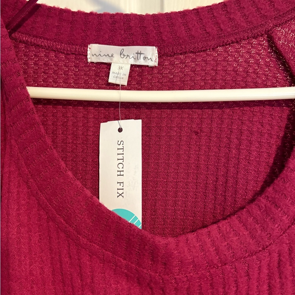 Nine Britton Red Long Sleeve Tie Front Blouse - Picture 2 of 3
